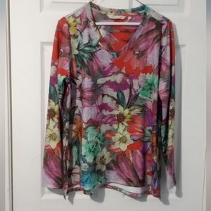 Soft Surroundings Petite Vibrant Floral V-Neck Tunic